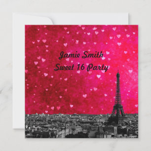 Invitación Paris France Skyline #1 Dulce Rojo Caliente Rosa 1