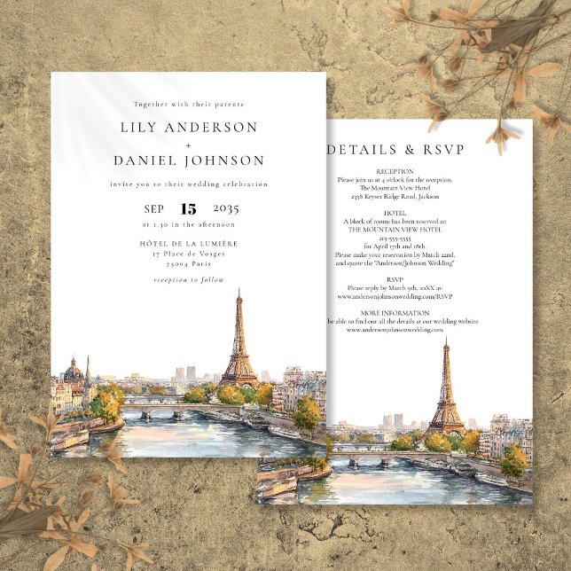 Invitación París Francia Destino Todo En Un Boda (Paris France Destination All In One Wedding Invitation)