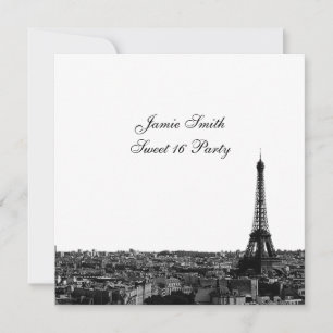 Invitación Paris Francia Silueta #1 BW Dulces 16 V
