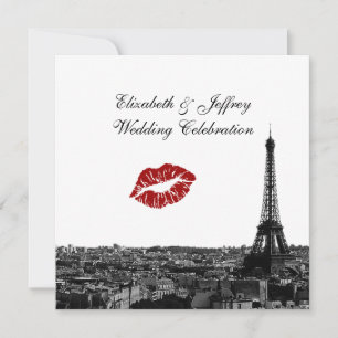 Invitación París Francia Silueta Beso #1 BW Boda