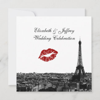 Invitación París Francia Silueta Beso #1 BW Boda