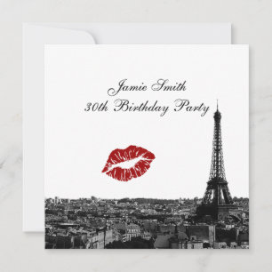 Invitación París Francia Silueta Beso #1 BW Cumpleaños