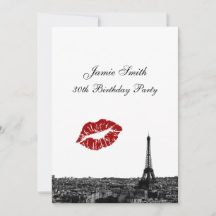 Invitación Paris Francia Silueta Beso #1 BW V Cumpleaños