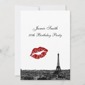 Invitación Paris Francia Silueta Beso #1 BW V Cumpleaños
