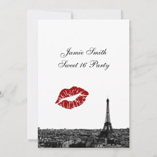 Invitación Paris Francia Silueta Besos #1 BW Dulces 16 V