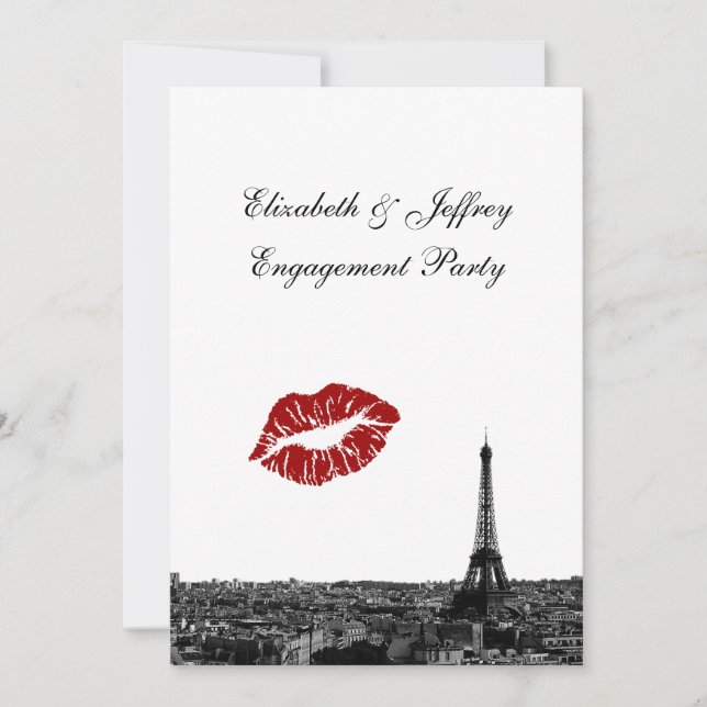 Invitación París Francia Skyline Kiss #1 BW V Engagement V (Anverso)