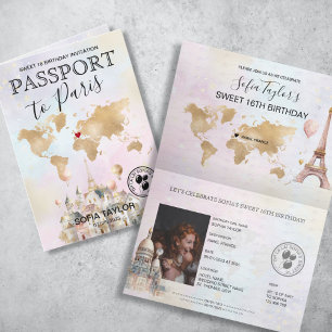 Invitación Paris Francia Sweet 16 Birthday Passport
