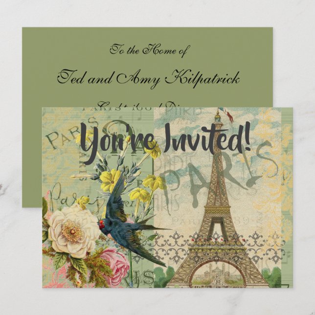 Invitación París Francia Viaje Viaje Viejo Pintura de Arte An (Anverso / Reverso)