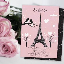 Invitación Paris Lovebirds Corazones Eiffel Winter Bridal Sho