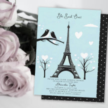 Paris Lovebirds Eiffel Winter Blue Bridal Shower