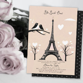 Invitación Paris Lovebirds Eiffel Winter Peach Bridal Shower