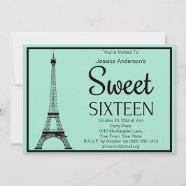 Invitación Paris Mint Green Black Eiffel Tower Sweteen