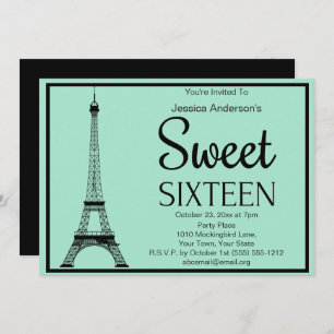 Invitación Paris Mint Green Black Eiffel Tower Sweteen