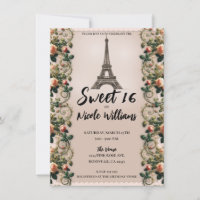 Paris Pink Rose Vines Eiffel Tower Sweet 16