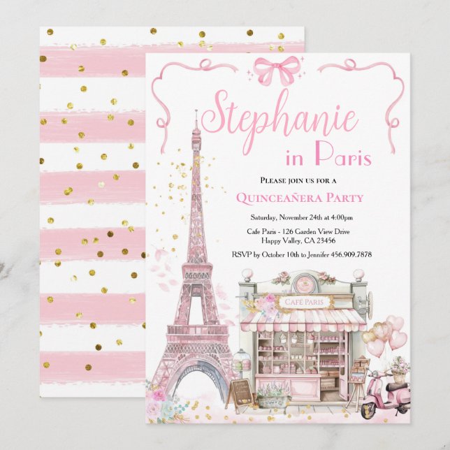 Invitación Paris Quinceañera Birthday Afternoon Tea Fiesta (Anverso / Reverso)