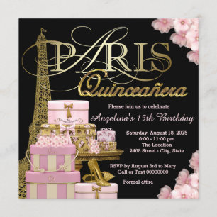 Invitación París Rosa Quinceanera