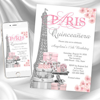 Invitación París Rosa Quinceanera