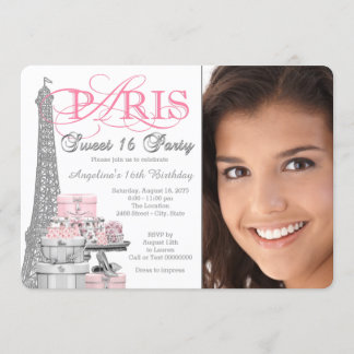 Invitación París rosa y gris dulce 16 cumpleaños