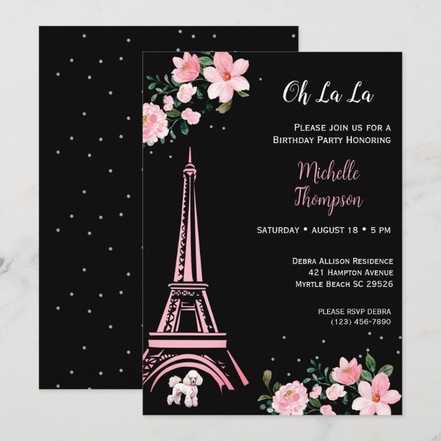 Invitación París Torre Eiffel Aniversario de la Flora Negra y (Anverso / Reverso)