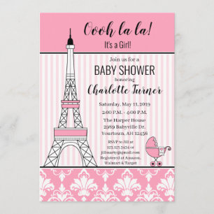 Invitación París Torre Eiffel Tema Baby Shower rosa