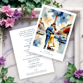 Invitación Paris Tour Eiffel Colorful Cityscape Wedding
