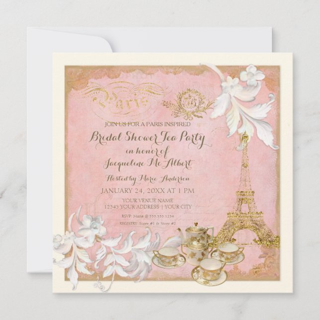 Invitación Paris Versailles Palace Tea Fiesta Bridal Shower (Anverso)