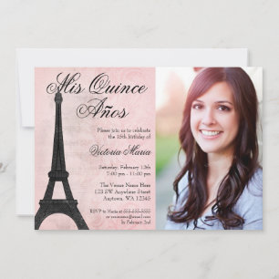 Invitación Paris Viejo Dulce Negro Rosa 15 Quinceanera