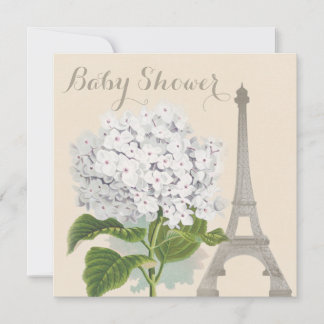 Invitación Paris Vintage White Hydrangea Flower Baby Shower