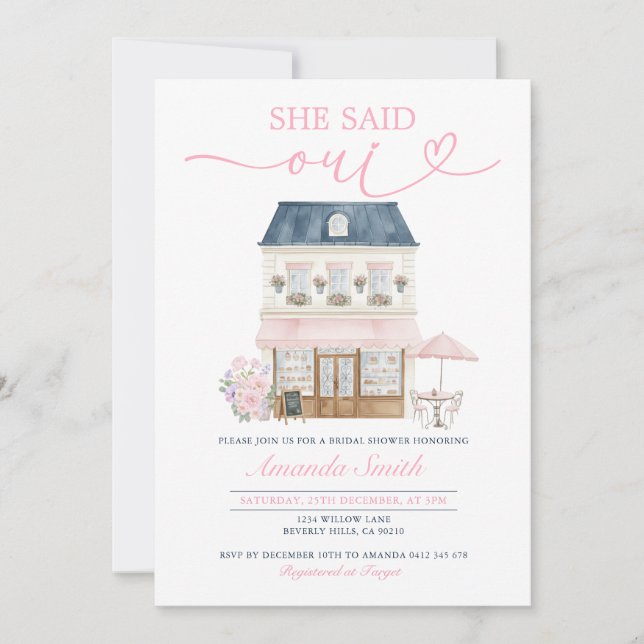 Invitación Parisian Cafe Afternoon She Said Oui Bridal Shower (Anverso)