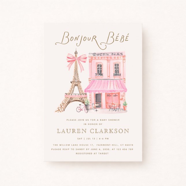 Invitación Parisian Café Bonjour Bébé Baby Shower Invitation (Subido por el creador)