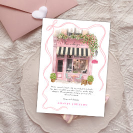 Invitación Parisian Cafe Bonjour Bebe Pink Bow Thank you