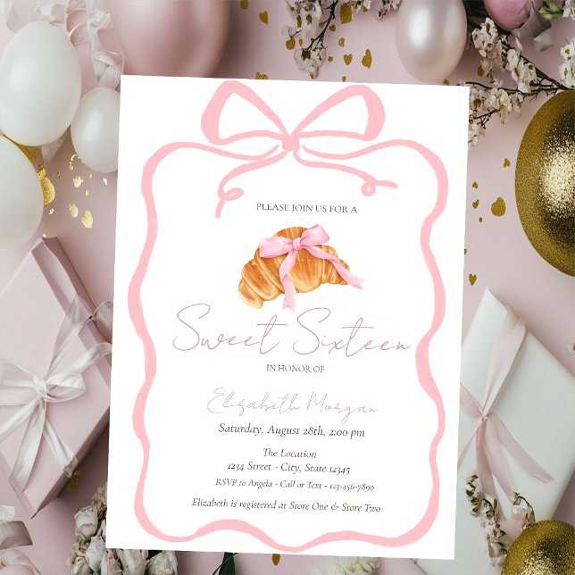 Invitación Parisian Croissant Pink Bow Sweet 16 (Subido por el creador)