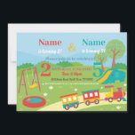 Invitación Park Birthday Kids Chicas Boys Any Age Joint Fiest<br><div class="desc">Park Kids Birthday Chicas Boys Any Age Joint Fiesta,  ideal para dos niños que comparten una fiesta de cumpleaños. Simplemente cambie el texto para que se ajuste a su fiesta. Se incluye la impresión posterior.</div>