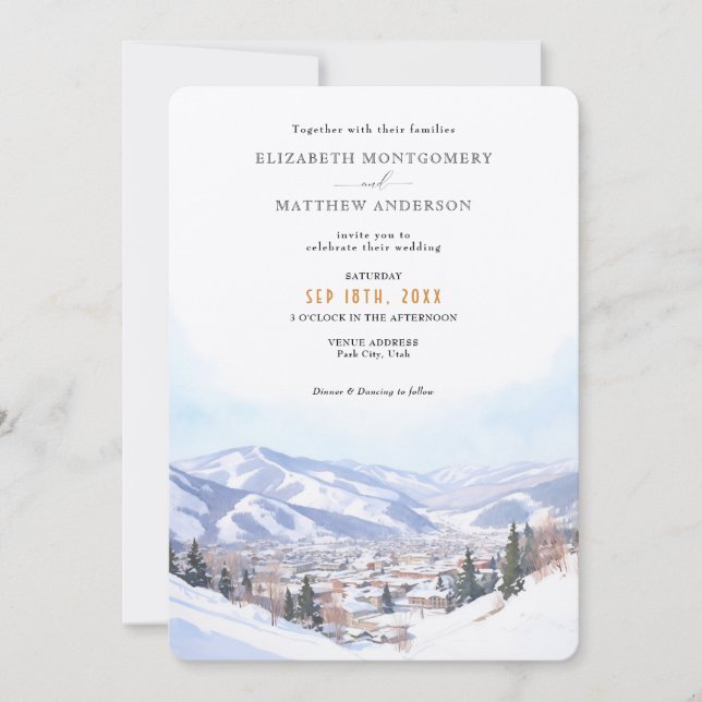 Invitación Park City, Boda de Utah (Anverso)