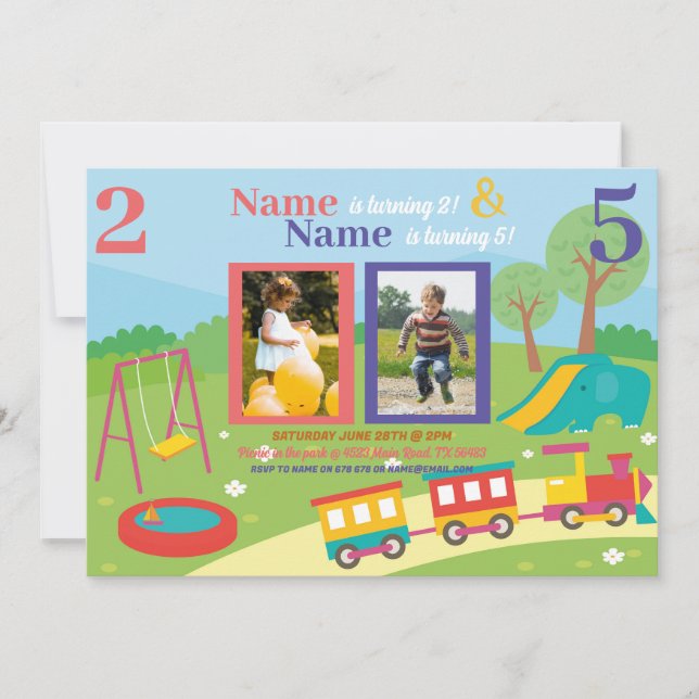 Invitación Park Kids Chicas de Cumpleaños Niños De Cualquier  (Anverso)