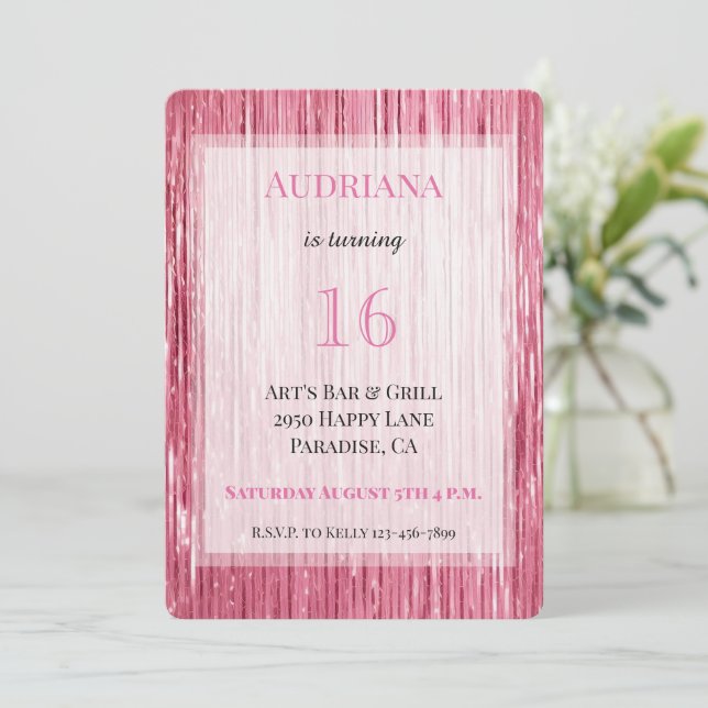 Invitación Parking Rosado Tinsel Stripes 21º cumpleaños (Anverso de pie)