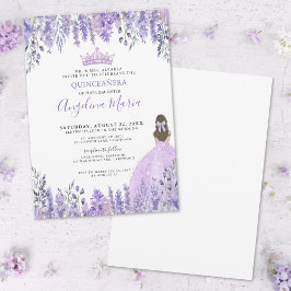 Invitación Parkle violeta púrpura Tiara Floral Quinceañera