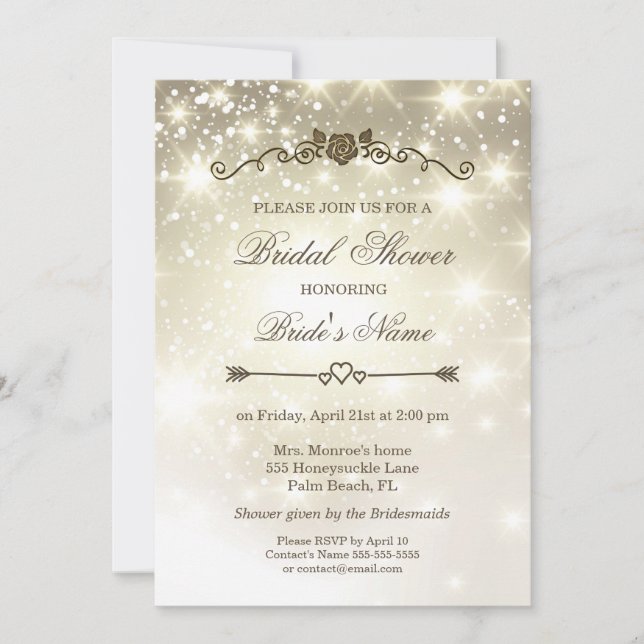 Invitación Parkles Purpurina de oro - Ducha nupcial (Anverso)