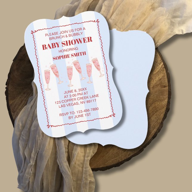 Invitación Paro Azul Borde Rojo Brunch & Bubbly Baby Shower (Subido por el creador)