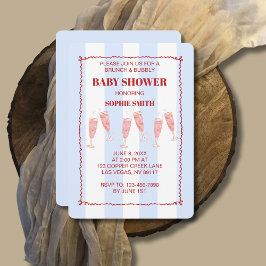 Invitación Paro Azul Borde Rojo Brunch & Bubbly Baby Shower