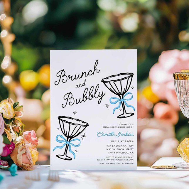 Invitación Paro azul y mano hinchable (Blue Brunch and Bubbly Bridal Shower Invitation)