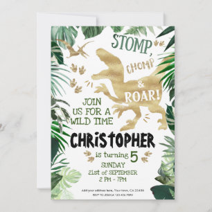 Invitación ¡Paro, Chomp y Roar! Dinosaurios Tema del cumpleañ