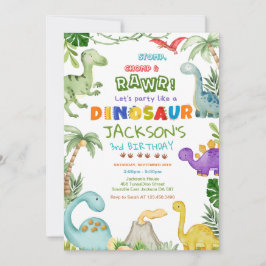 Invitación ¡Paro, Chomp y Roar! Fiesta de cumpleaños de Dinos