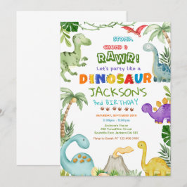 Invitación ¡Paro, Chomp y Roar! Fiesta de cumpleaños de Dinos
