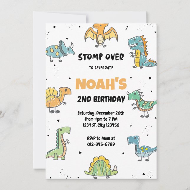 Invitación ¡Paro, Chomp y Roar! Fiesta de cumpleaños de los d (Anverso)