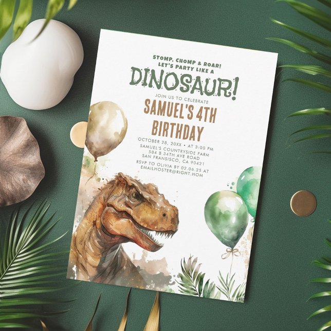 Invitación ¡Paro, Chomp y Roar! Fiesta de cumpleaños de los d (Dinosaur Birthday Invitations)