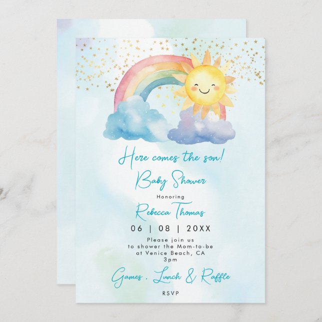 Invitación paro de arco iris niño bebé ducha (Anverso / Reverso)