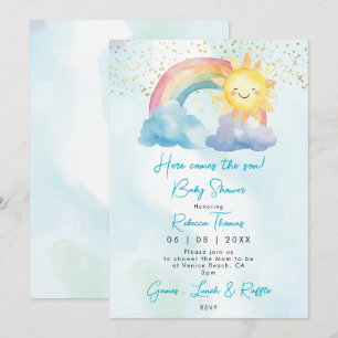 Invitación paro de arco iris niño bebé ducha