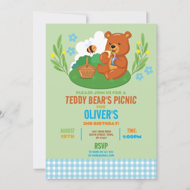 Invitación Parque azul de la fiesta de cumpleaños de Teddy Be (Anverso)