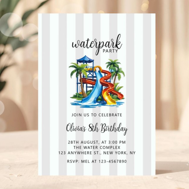 Invitación Parque de aventuras acuáticas de verano Parque de  (Water Park Party Invitation, Summer Pool Party, Waterslide Birthday Party pool party, kids pool part)